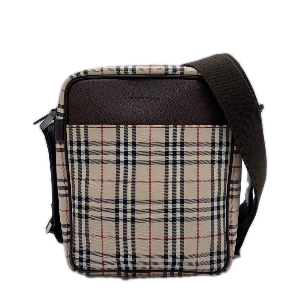 BURBERRY Canvas Nova Check Shoulder Bag, Beige, Brown, Multicolor Leather, Wo...